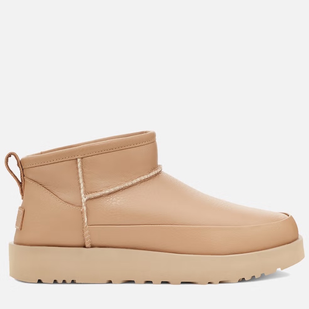 UGG Classic Sugar Ultra Mini Shearling Bootie in Sand
Color: Sand